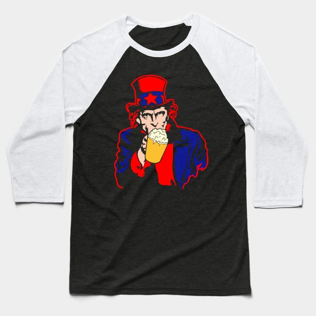 I Want Beer - Uncle Sam Clinking A Glass of Beer Baseball T-Shirt by StreetDesigns